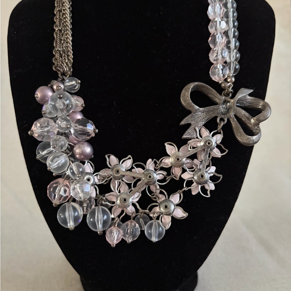 Elegant Pink & Clear Floral Statement Necklace - Designer Style - Picture 2 of 5